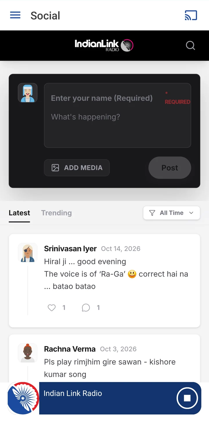 Indian Link Radio app social screen